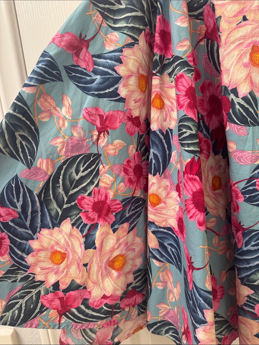 Hell Bunny Teal Circle Skirt with Pink & Cream Floral Print - Picture 4 of 5